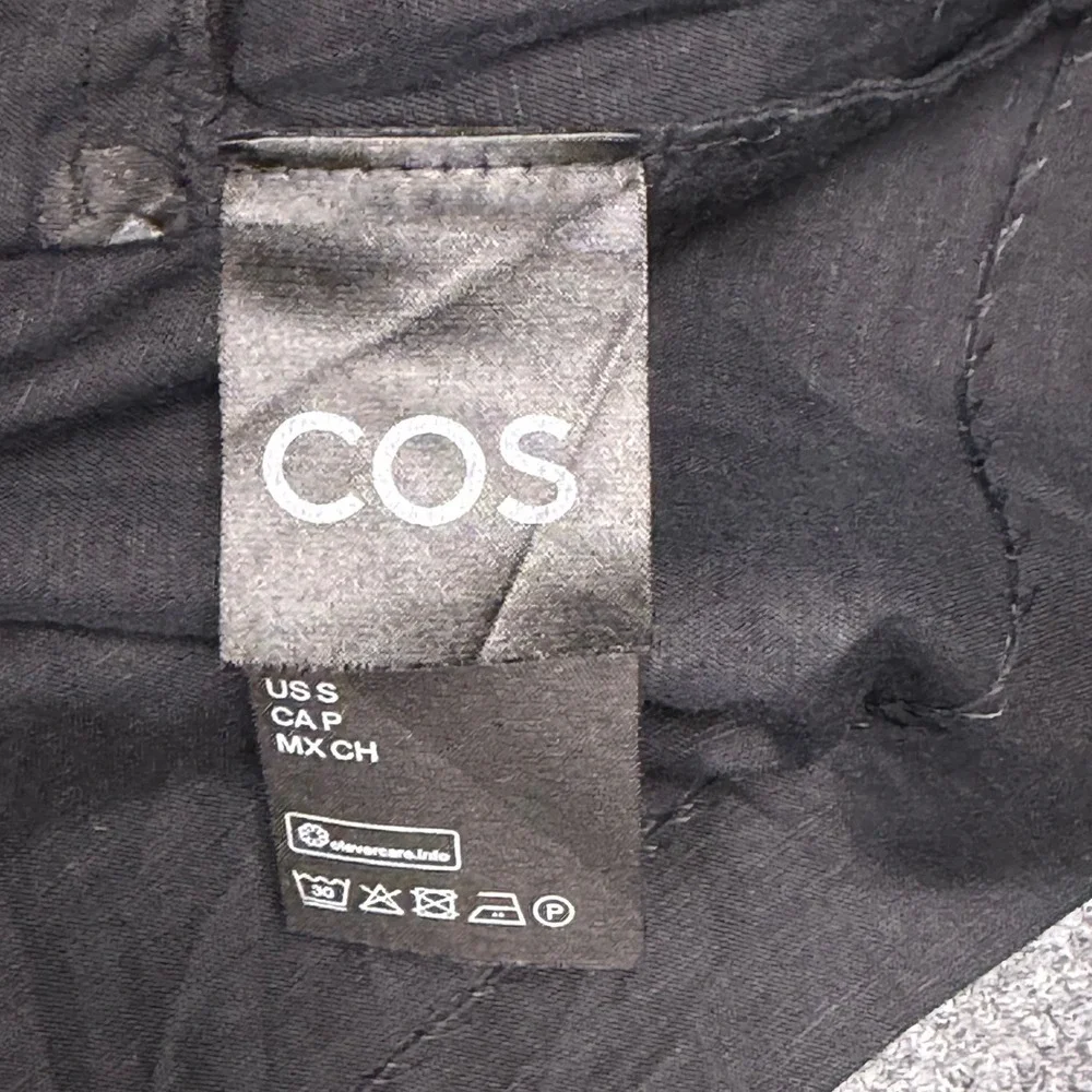 COS Black Linen Blend Tie Shoulder Romper Jumpsuit Womens Small Pockets Minimal